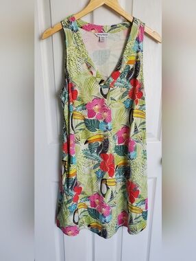 Tommy Bahama If One Can Toucan 100% Silk Sleeveless Shift Dresss Size M Cruise